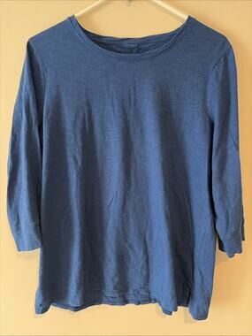 Chico's Ultimate T Shirt Size 2 (LG) 3/4 Sleeve Tunic Top Sea Blue Back Buttons